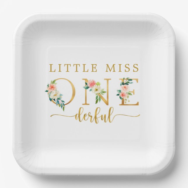 Little Miss Onederful 1st Birthday  Paper Plate (Front)