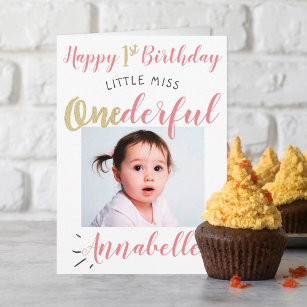 Little Miss Onederful 1st Birthday Photo Card