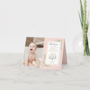 Little Miss ONEderful 1st Birthday Photo Pink Girl Thank You Card