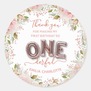 Little Miss Onederful 1st Birthday Thank you Classic Round Sticker
