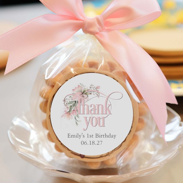 little miss onederful 1st birthday thank you favou classic round sticker (Creator Uploaded)