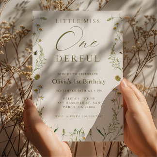 Little Miss Onederful 1st Birthday Wildflower Invitation