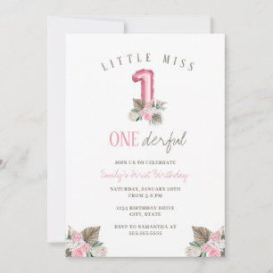 Little Miss ONEderful 1st First Birthday Invitation