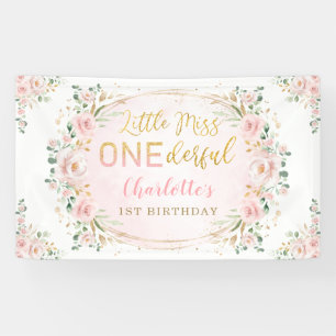 Little Miss ONEderful Birthday Blush Gold Floral Banner