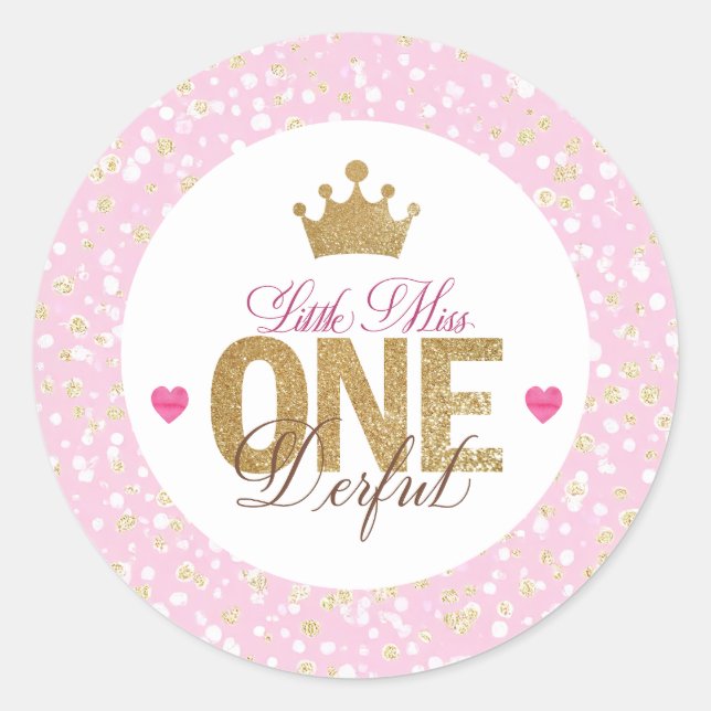 Little Miss onederful Birthday Classic Round Sticker (Front)