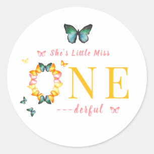 Little Miss Onederful Boho Butterfly 1st Birthday Classic Round Sticker