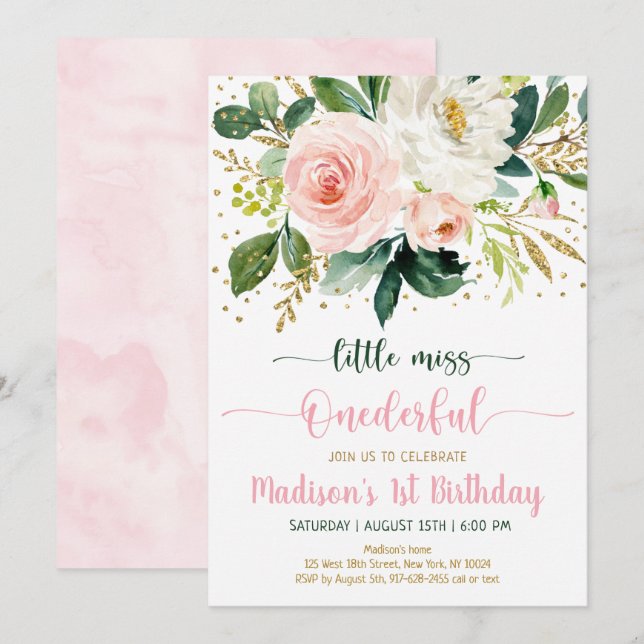 Little Miss Onederful Boho Floral Birthday Invitation (Front/Back)