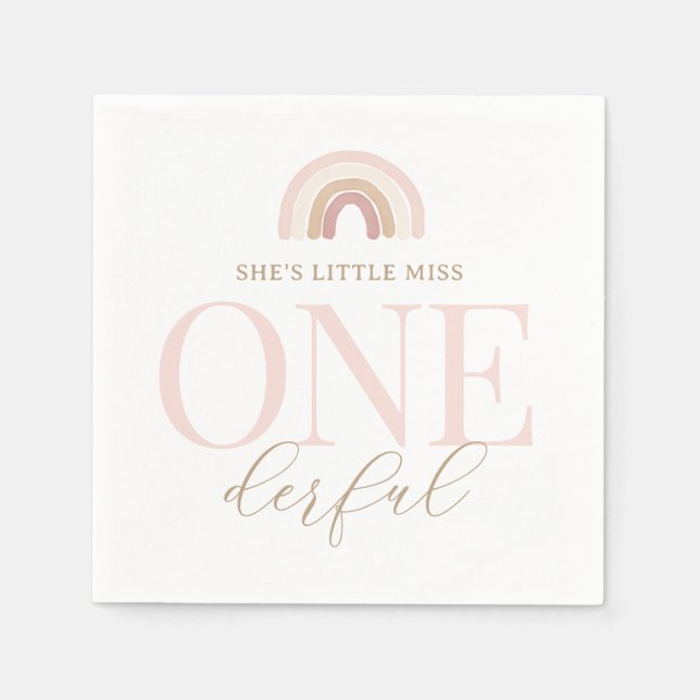 Little Miss Onederful Boho Rainbow Birthday Napkin (Front)