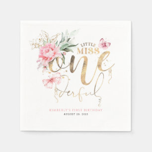 Little Miss Onederful Cute Floral 1st Birthday Nap Napkin