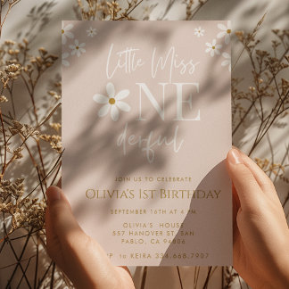  Little Miss ONEderful Daisy Flowers 1st Birthday  Invitation