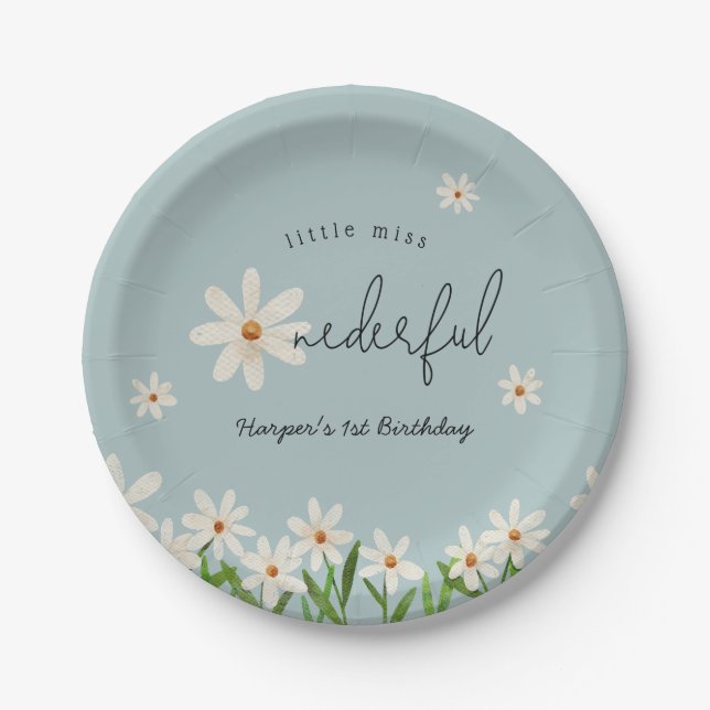 Little Miss ONEderful Daisy Girl Birthday Party Paper Plate (Front)