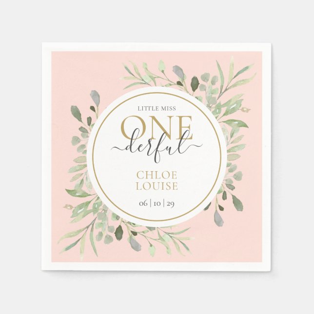 Little Miss ONEderful Elegant First Birthday Pink Napkin (Front)