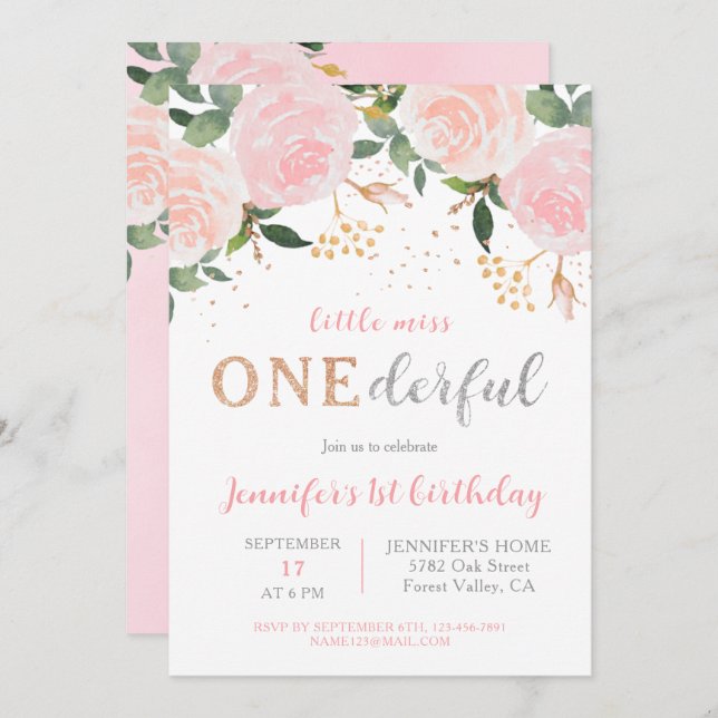 Little Miss Onederful First Birthday Invitation (Front/Back)
