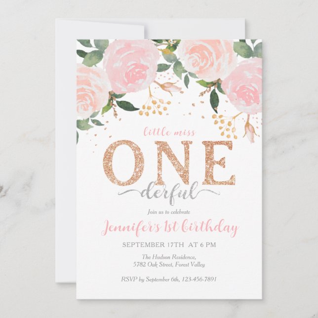 Little Miss Onederful First Birthday Invitation (Front)