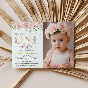 Little Miss Onederful Floral Birthday Invitation