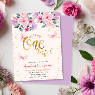 Little miss onederful Floral girl 1st Birthday Invitation
