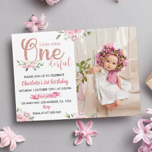 Little Miss Onederful Girl 1st Birthday Invitation