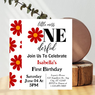 Little Miss Onederful Girl 1st Birthday Invitation