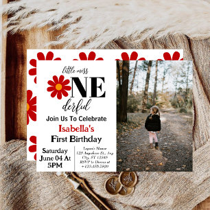 Little Miss Onederful Girl 1st Birthday Photo Invitation