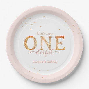 Little Miss Onederful Gold 1st Birthday  Paper Plate