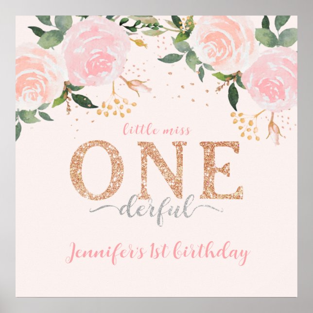 Little Miss Onederful Gold 1st Birthday Sign (Front)