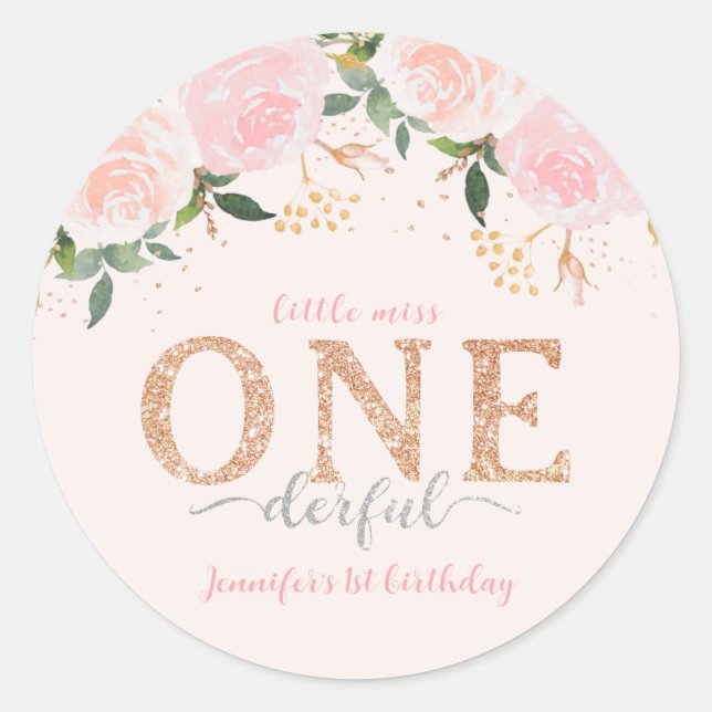Little Miss Onederful Gold 1st Birthday Sticker  (Front)