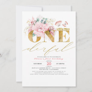 Little Miss ONEderful Gold Glitter 1st Birthday Invitation