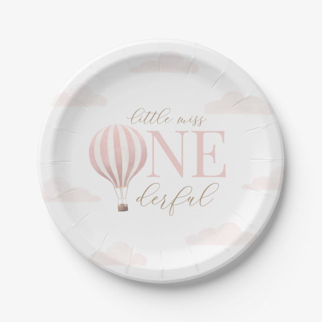 Little Miss Onederful Hot Air Balloon Birthday Paper Plate (Front)