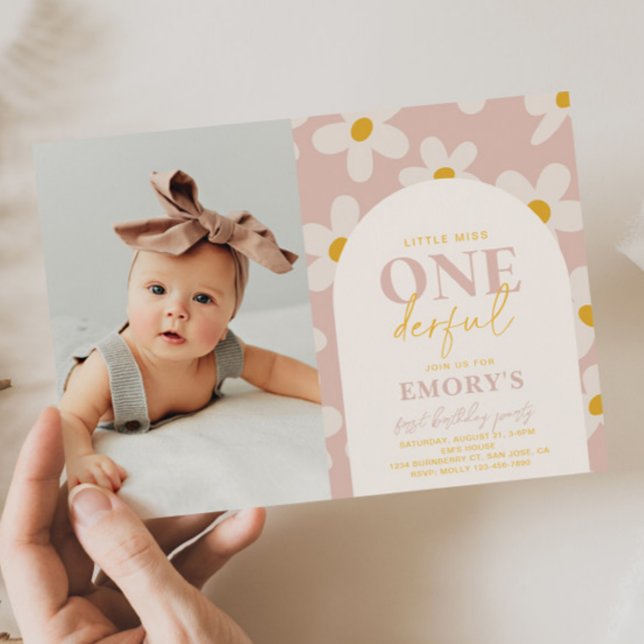 Little Miss Onederful Invitation | Retro Flower (Creator Uploaded)