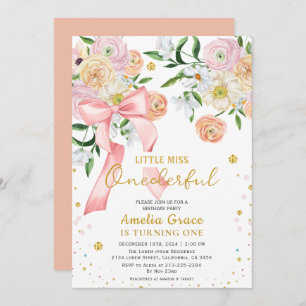 Little miss onederful peach girl 1st birthday  invitation