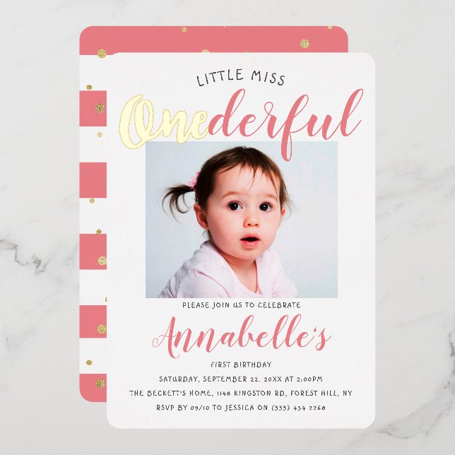 Little Miss Onederful Photo 1st Birthday Real (Front/Back)