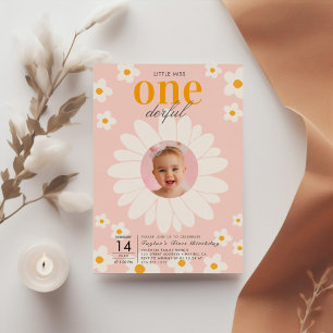 Little Miss Onederful   Photo Flower 1st Birthday Invitation