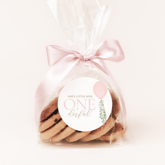 Little Miss Onederful Pink Balloon Birthday Classic Round Sticker (Creator Uploaded)