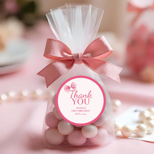 Little Miss Onederful Pink bow First Birthday  Classic Round Sticker