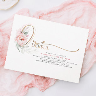 Little Miss ONEderful Pink Floral 1st Birthday Invitation