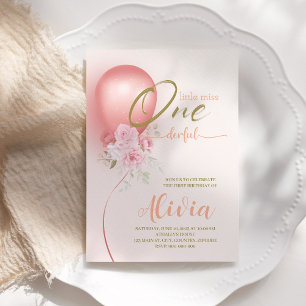Little Miss ONEderful Pink Floral 1st Birthday Invitation