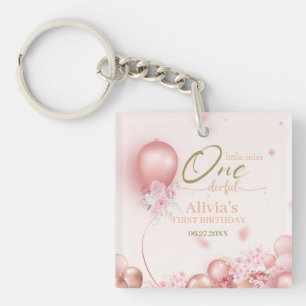 Little Miss ONEderful Pink Floral 1st Birthday Key Ring