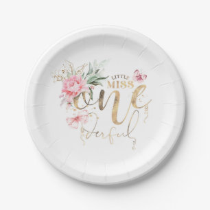 Little Miss Onederful Pink Floral 1st Birthday Paper Plate