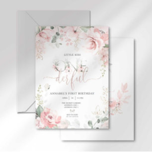 Little Miss Onederful Pink Floral Invitation