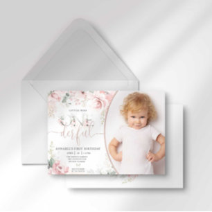 Little Miss Onederful Pink Floral Invitation