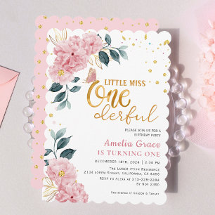 Little miss onederful pink girl 1st birthday invitation