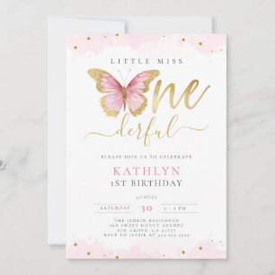Little Miss Onederful Pink Gold First Birthday Invitation
