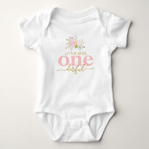 Little Miss ONEderful Pink Roses First Birthday Baby Bodysuit
