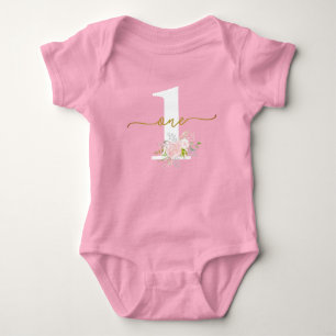 Little Miss ONEderful Pink Roses First Birthday Baby Bodysuit