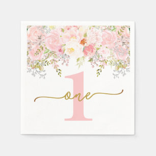 Little Miss ONEderful Pink Roses First Birthday Napkin