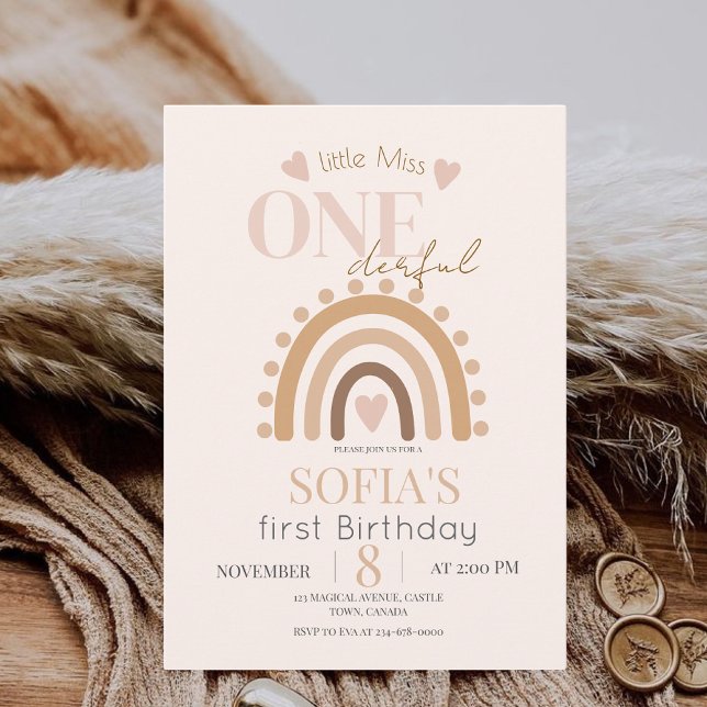 Little Miss ONEderful Rainbow Birthday Party Invitation (Creator Uploaded)