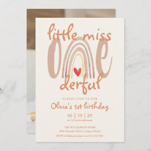 Little Miss Onederful Rainbow Photo 1st Birthday Invitation