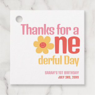 Little Miss Onederful Retro Groovy First Birthday Favour Tags