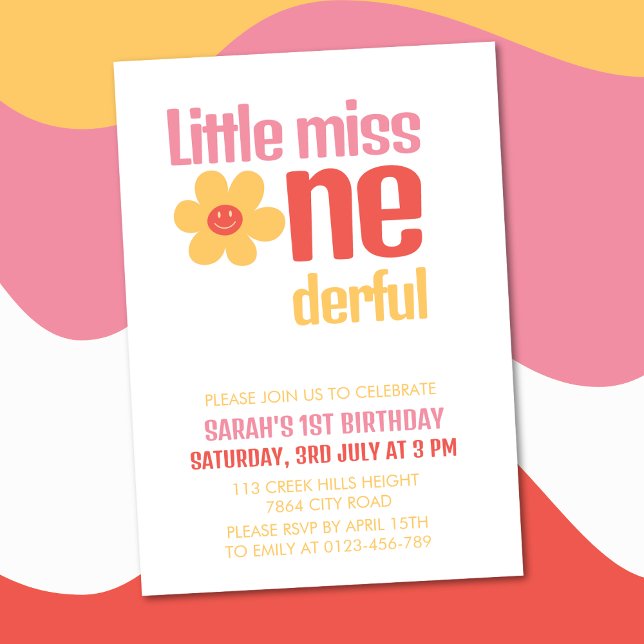 Little Miss Onederful Retro Groovy First Birthday Invitation (Creator Uploaded)
