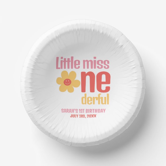 Little Miss Onederful Retro Groovy First Birthday Paper Plate (Front)